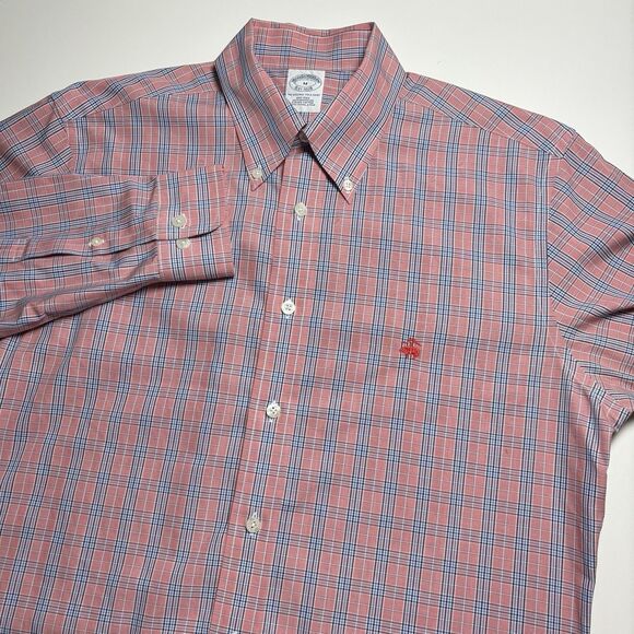 Brooks Brothers 1818 Men's XL Coral Pink Plaid Long Sleeve Button Down Shirt - Picture 3 of 8
